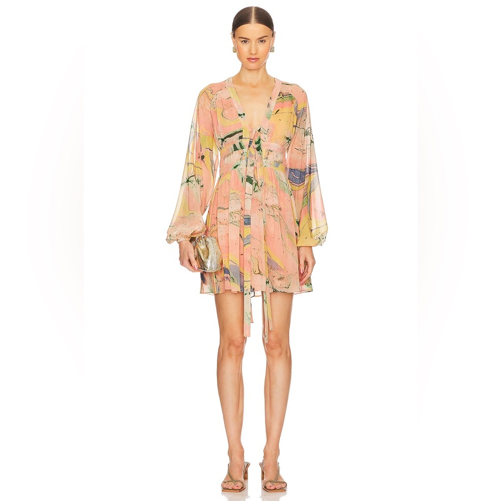 Alexis Tessie Dress Watercolor Ciffon Puff Sleeve Size XS